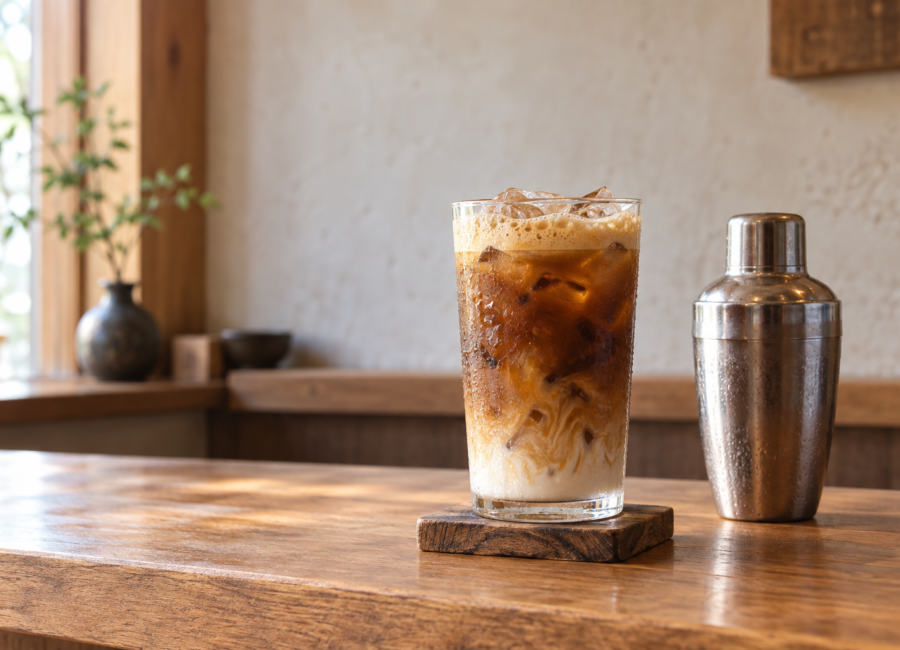 iced shaken espresso on the table in a quiet cafe